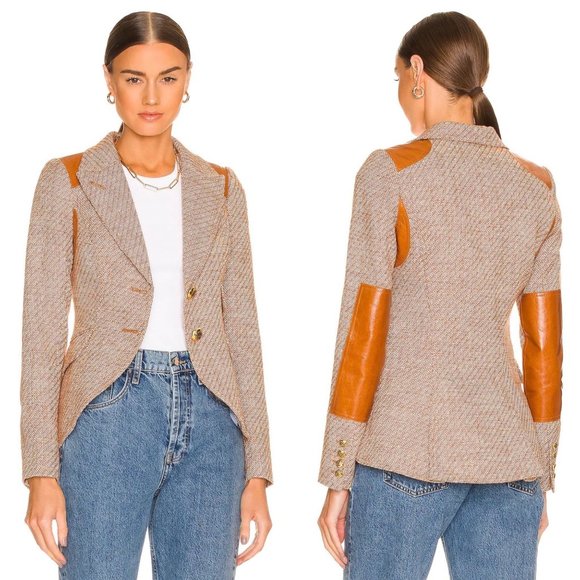 Smythe Jackets & Blazers - Smythe Rifle Patch Equestrian Blazer in Toffee with Whiskey Leather
